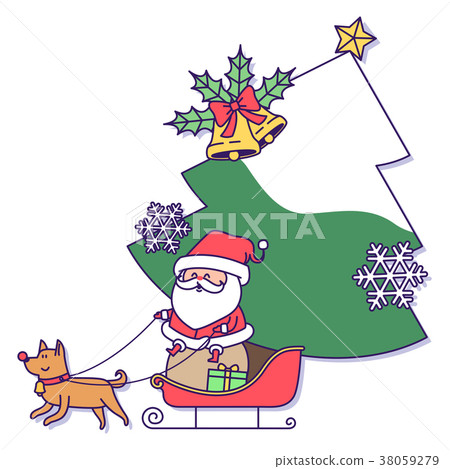 Christmas banner illustration. Vector banners with Santa Claus and gold puppy isolated on white. 020 Christmas banner illustration. Vector banners with Santa Claus and gold puppy isolated on white. 020 38059279