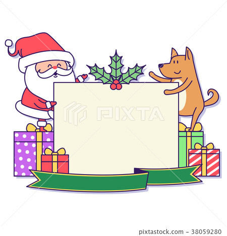 Christmas banner illustration. Vector banners with Santa Claus and gold puppy isolated on white. 038 38059280