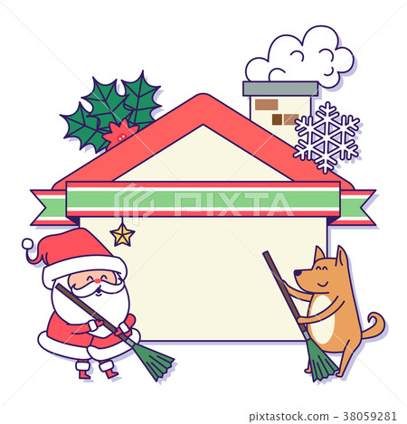 Christmas banner illustration. Vector banners with Santa Claus and gold puppy isolated on white. 040 38059281