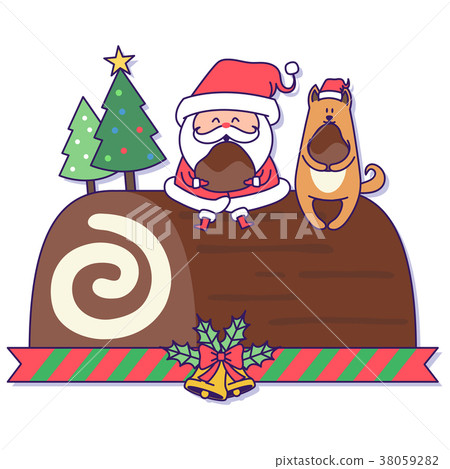 Christmas banner illustration. Vector banners with Santa Claus and gold puppy isolated on white. 028 Christmas banner illustration. Vector banners with Santa Claus and gold puppy isolated on white. 028 38059282