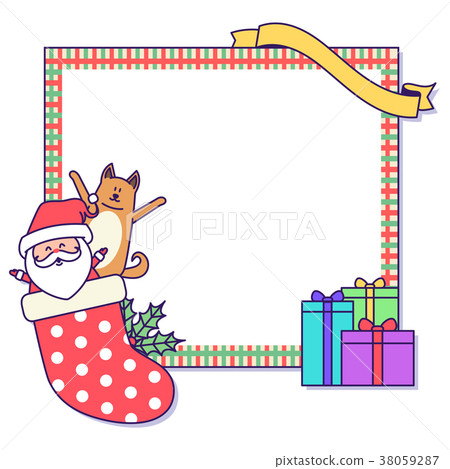 Christmas banner illustration. Vector banners with Santa Claus and gold puppy isolated on white. 023 38059287