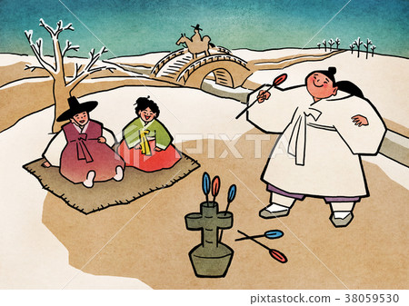 Vector illustration-  children play traditional Korean games. vintage concept illustration. 010 38059530