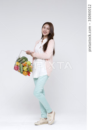 Everyday life of beautiful young woman, shopping, working concept photo in studio shot white background. 007 38060012