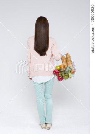 Everyday life of beautiful young woman, shopping, working concept photo in studio shot white background. 015 38060026