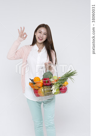 Everyday life of beautiful young woman, shopping, working concept photo in studio shot white background. 009 38060031