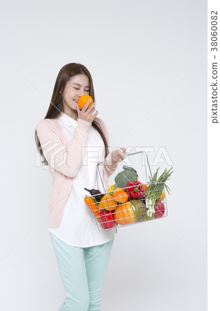 Everyday life of beautiful young woman, shopping, working concept photo in studio shot white background. 074 38060082