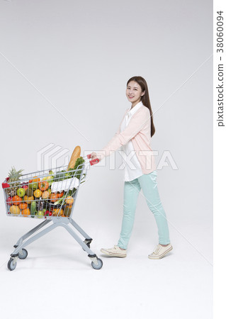 Everyday life of beautiful young woman, shopping, working concept photo in studio shot white background. 090 38060094