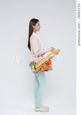 Everyday life of beautiful young woman, shopping, working concept photo in studio shot white background. 119 38060159