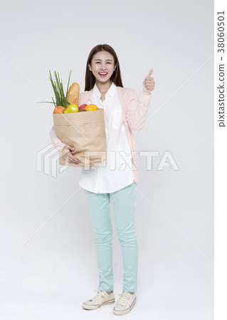 Everyday life of beautiful young woman, shopping, working concept photo in studio shot white background. 023 38060501