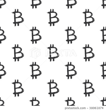 Bitcoin sign icon brush lettering seamless pattern 38061874