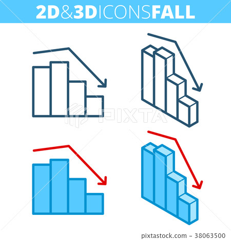 The fall graph. Flat and 3d outline icon set. 38063500
