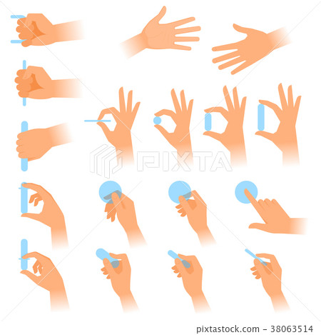 Various gestures of human hands with objects.  38063514
