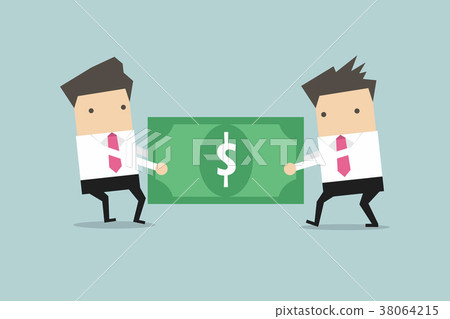 Two businessmen are pulling the dollar. 38064215