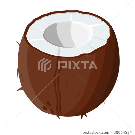 Ripe coconuts and half coconut on white. 38064534