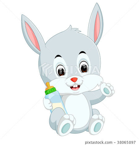 Cartoon cute bunny holding bottle milk with nipple - Stock Illustration ...
