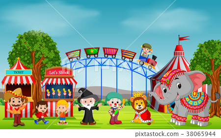 People having fun in amusement park People having fun in amusement park 38065944