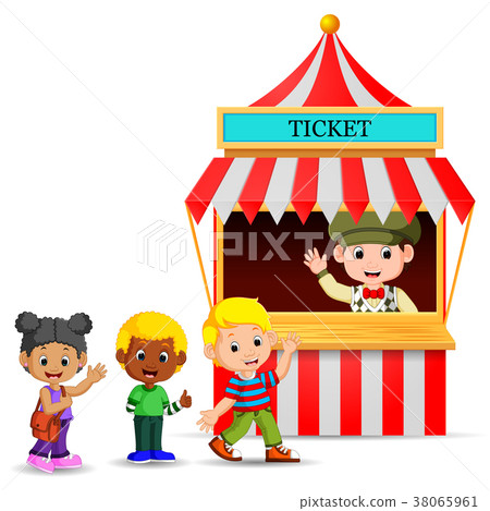 Cartoon boy selling ticket at the booth 38065961