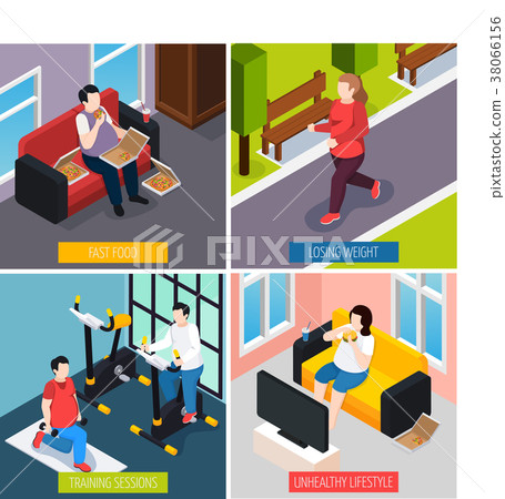 Owerweight People Concept Icons Set Owerweight People Concept Icons Set 38066156