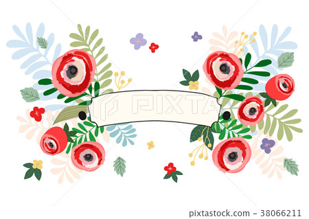Flower Ribbons Banner Pastel Color Vintage Style Stock