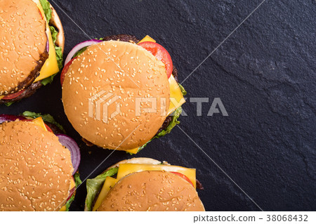 Unhealthy American hamburger 38068432