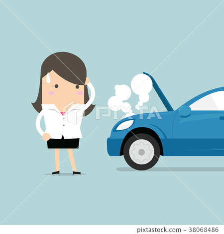 Businesswoman have a force majeure, car broke down 38068486