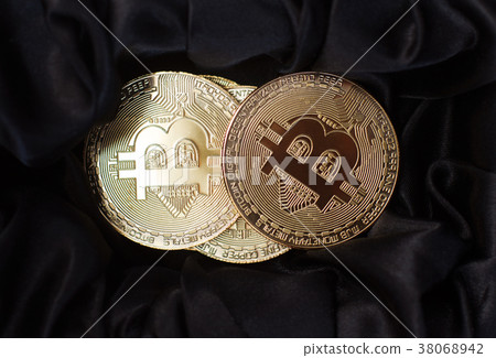 closeup of golden bitcoin metallic coins closeup of golden bitcoin metallic coins 38068942