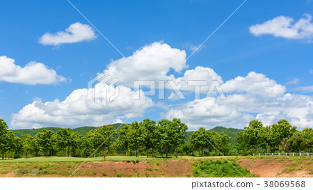 Golf course with blue sky Golf course with blue sky 38069568