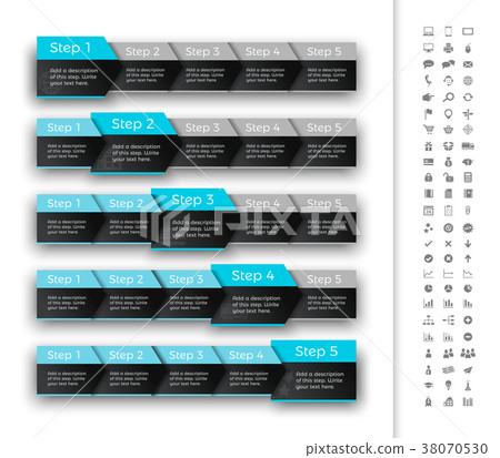 Five steps progress bar with turquoise header 38070530