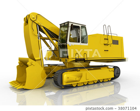 Yellow excavator against a white background 38071104