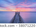 Wooden bridge  along sunset sky at beautiful 38071220