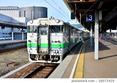 Morning Hakodate Station JR Hakodate Station yard scenery JR Hokkaido color train Kiha 40 Morning Hakodate Station JR Hakodate Station yard scenery JR Hokkaido color train Kiha 40 38072429
