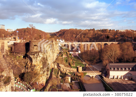 Alzette River and fortress remains in Luxembourg Alzette River and fortress remains in Luxembourg 38075022