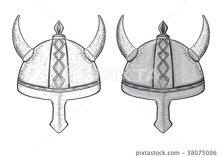 Horned viking helmets. Hand drawn sketch 38075086
