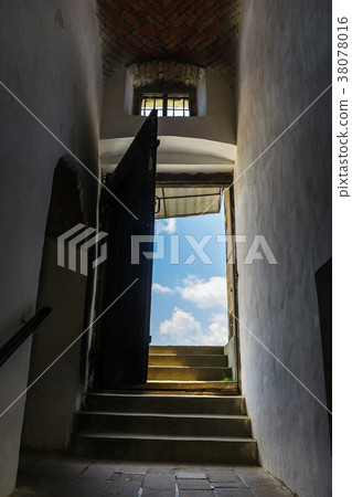 steps through open door in to the sky 38078016