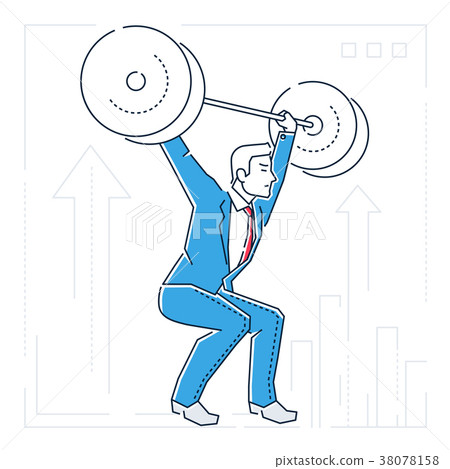 Businessman lifting a heavy bar - line design Businessman lifting a heavy bar - line design 38078158
