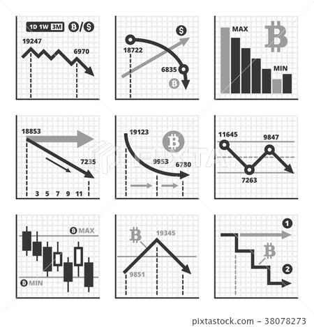Bitcoin Falling Down Chart Graphics Set. Vector - Stock Illustration ...