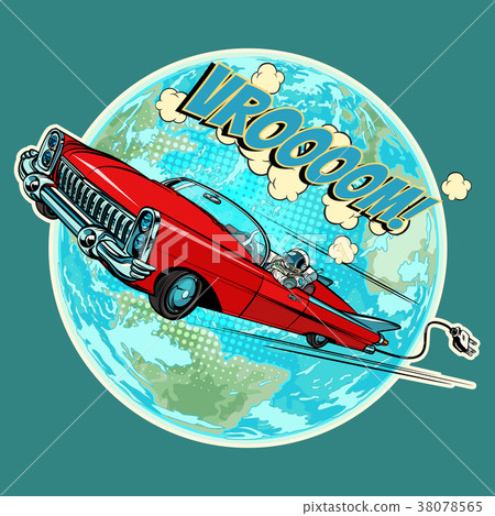Electric vehicle with an astronaut flying in space 38078565