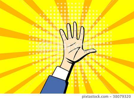 Pop art Raised Hands up at center background Pop art Raised Hands up at center background 38079320