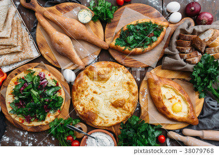 Traditional Georgian adjara khachapuri and Kolkh 38079768