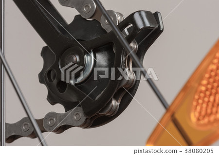 Part of bike derailleur,close up view,studio photo Part of bike derailleur,close up view,studio photo 38080205