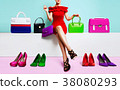 Lots of shoes and bags and women shopping fashion 38080293