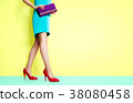 Fashion image of shoes and bags. Women walking in colorful fashion 38080458