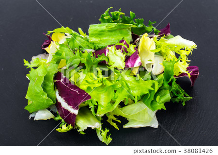 Concept of healthy meal. Fresh leaves of different 38081426