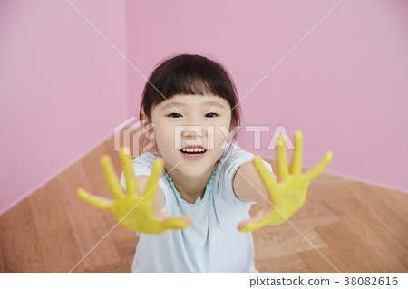 手，油漆，女孩，韓國 38082616