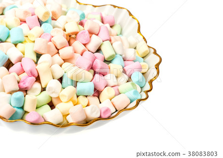 Sweet tasty colored marshmallow mini on white Sweet tasty colored marshmallow mini on white 38083803