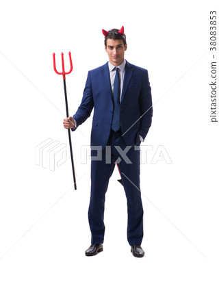 Evil devil businessman with pitchfork isolated on 38083853