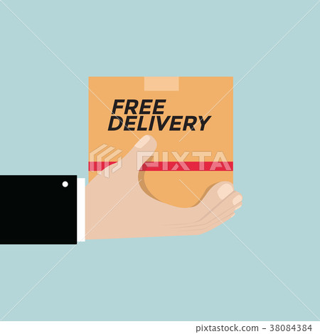 Free delivery concept. Hand holding cardboard. Free delivery concept. Hand holding cardboard. 38084384