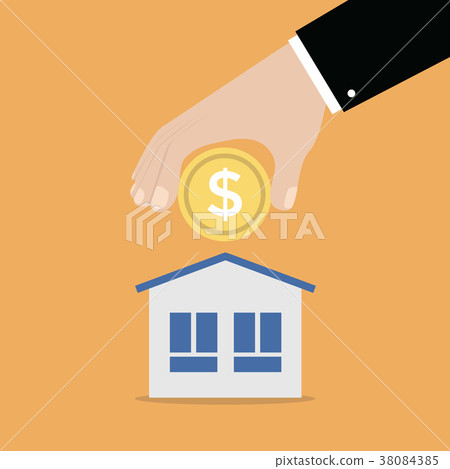 Businessman hand putting coin into a money box. Businessman hand putting coin into a money box. 38084385