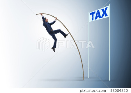 Businessman jumping over tax in tax evasion 38084820