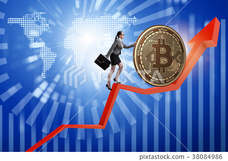 Businesswoman pushing bitcoin in cryptocurrency 38084986